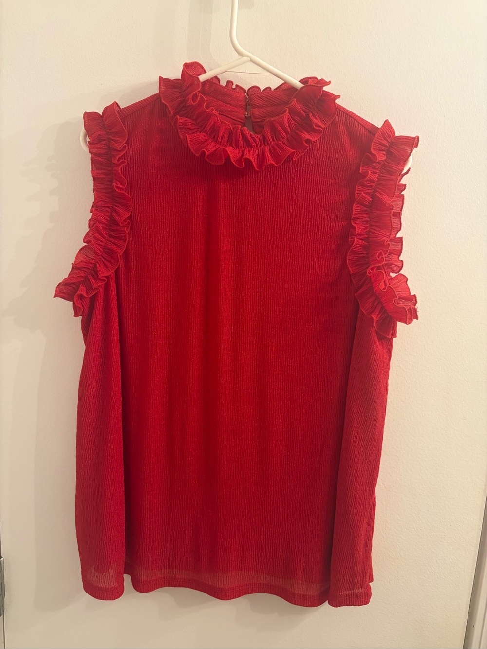 Versona Red Ruffled Neck Sleeveless Top